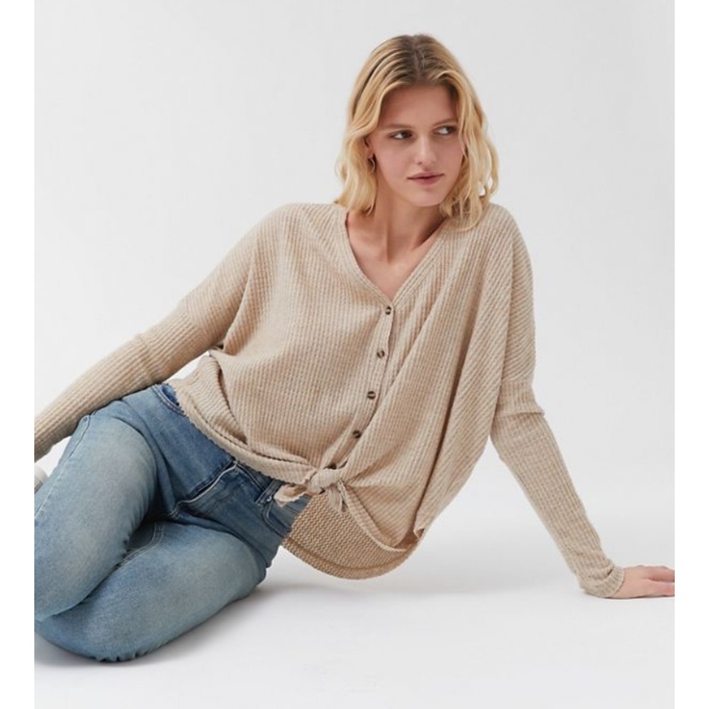 URBAN OUTFITTERS Tan Out From Under Button Top